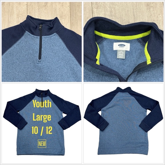Boys Old Navy Youth Large YL Quarter 1/4 Zip Blue Long Sleeve Fleece Pullover - Picture 1 of 8